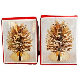 Set Of‎ Solid Brass Pine Cone Candlestick Holders Handcrafted